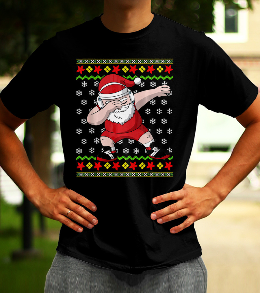 Wrestling Ugly Christmas Santa Dabbing Wrestler T-Shirt