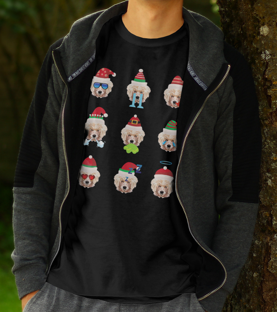 Lovely CAVACHON Dog Faces Santa Christmas Emotions T-Shirt