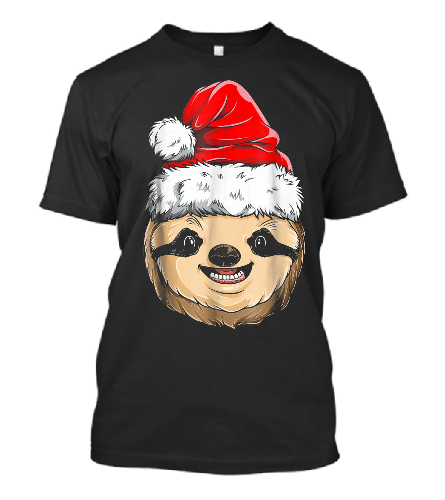 Sloth Santa Christmas Hat Cheerful Face T-Shirt