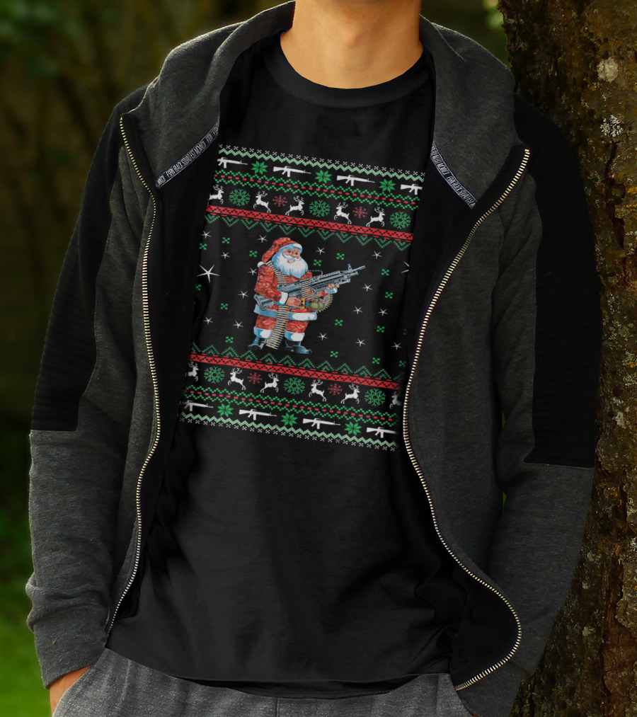 I Want Guns For Christmas Santa With Machine Gun Ugly T-Shirt