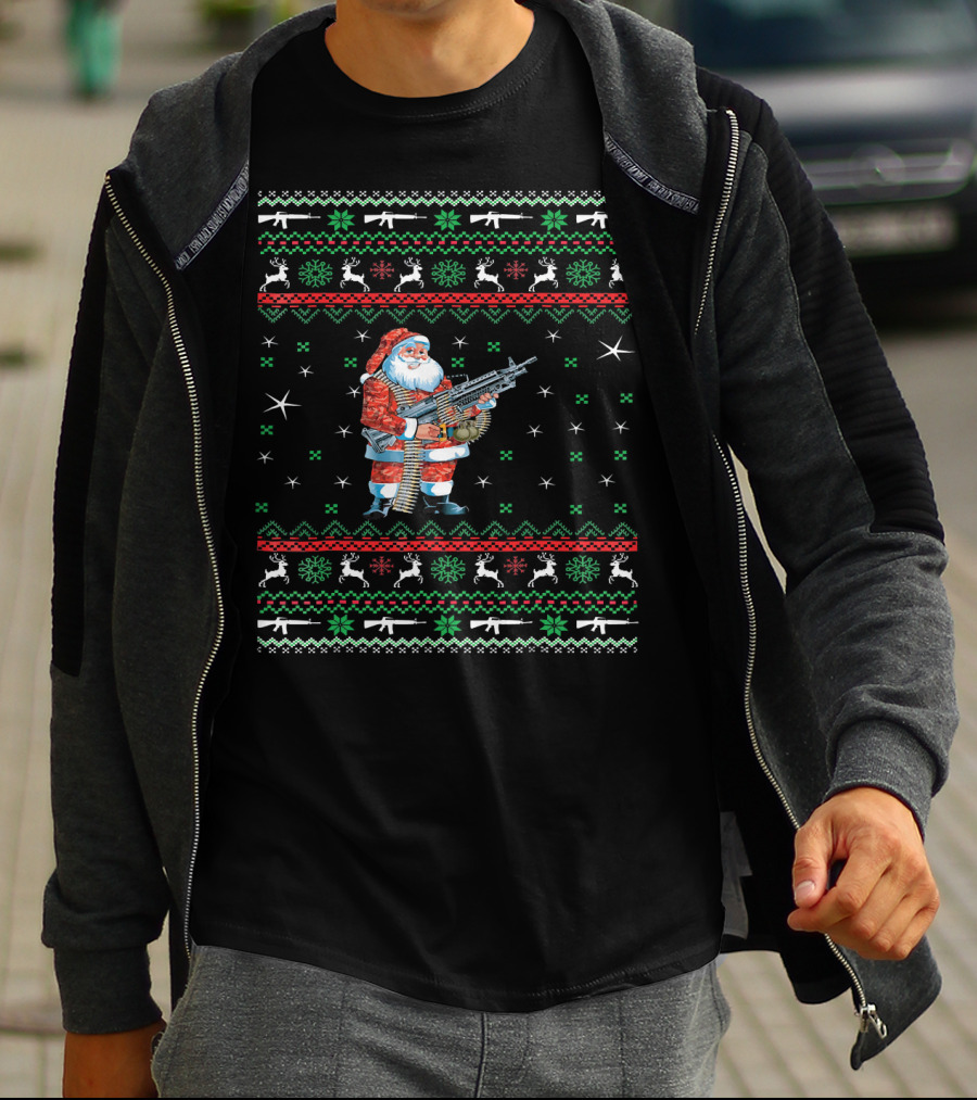 I Want Guns For Christmas Santa With Machine Gun Ugly T-Shirt