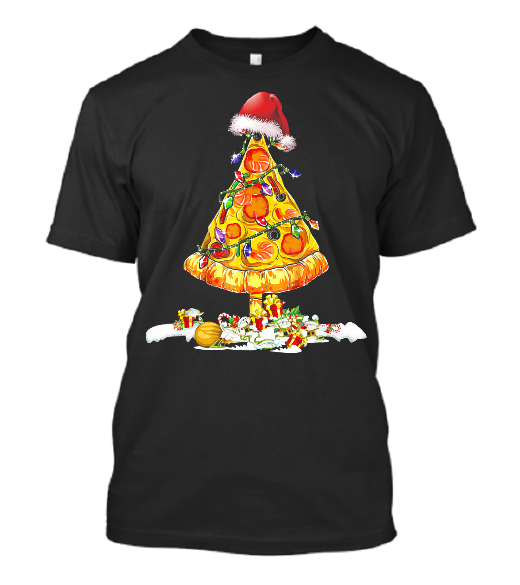Merry Crustmas Pizza Tree Pizza Lover Holiday Santa Hat T-Shirt