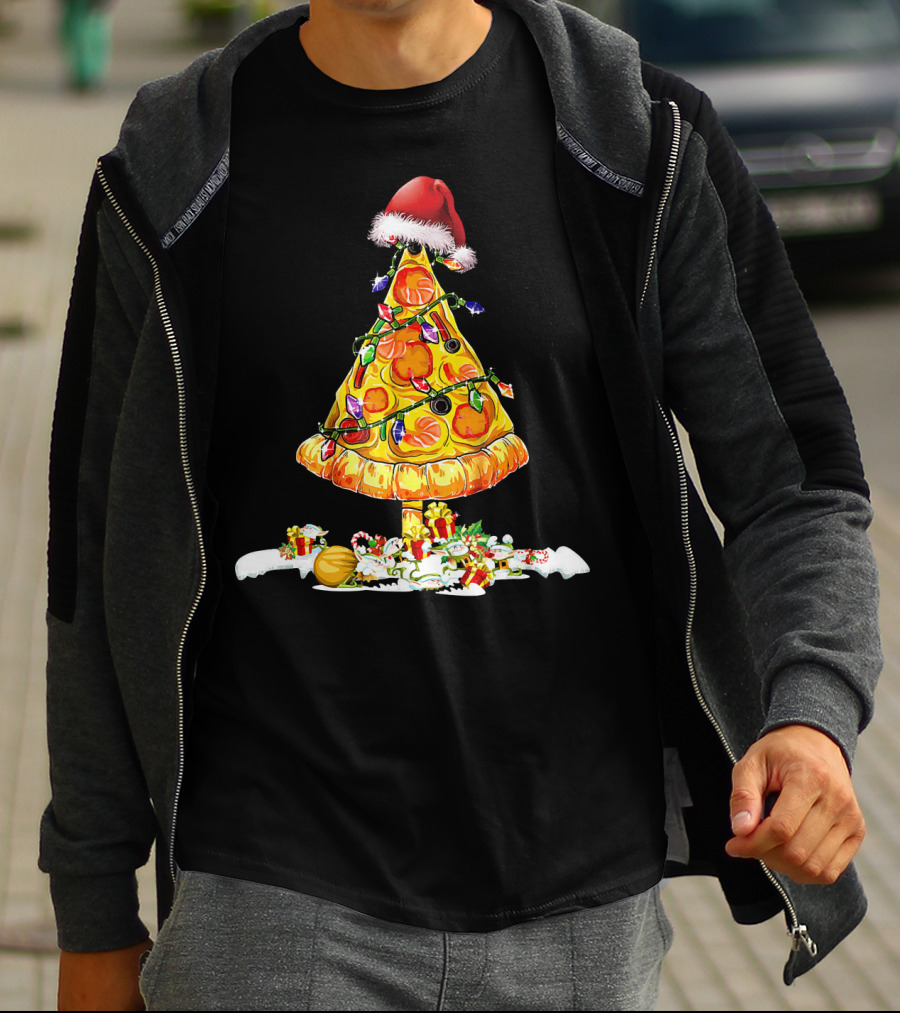 Merry Crustmas Pizza Tree Pizza Lover Holiday Santa Hat T-Shirt