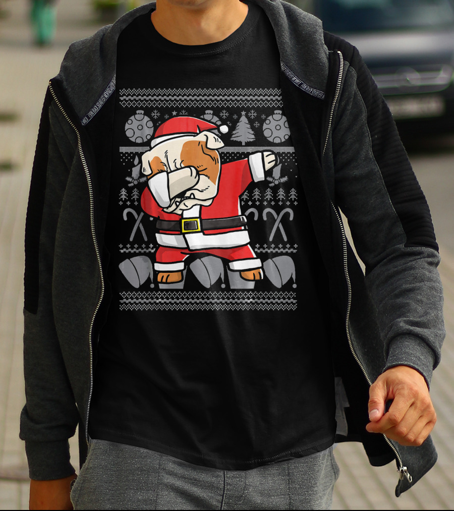 Santa Dabbing English Bulldog Ugly Christmas T-Shirt