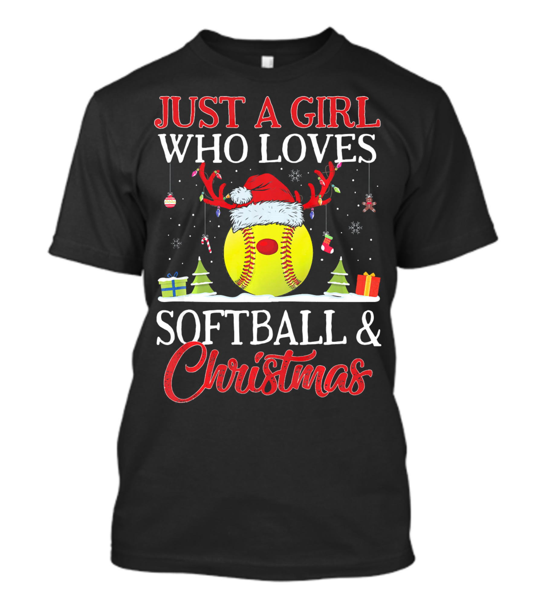 Just A Girl Who Loves Softball And Christmas T-Shirt
