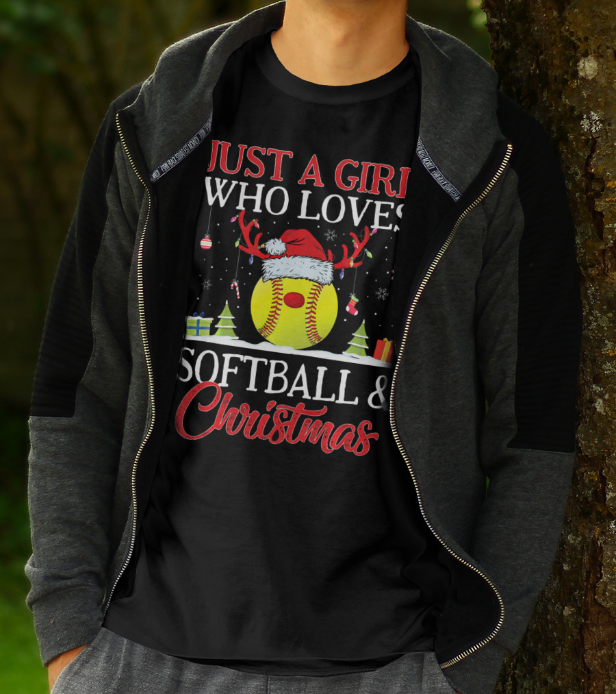 Just A Girl Who Loves Softball And Christmas T-Shirt