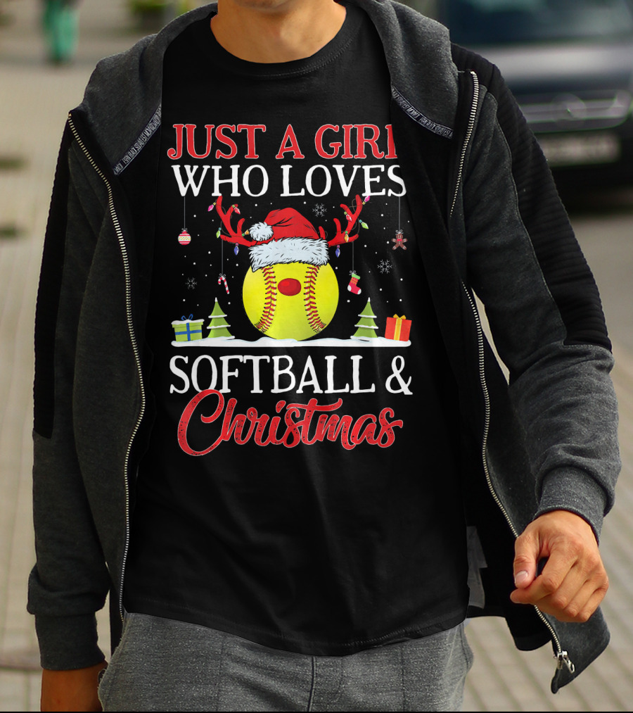 Just A Girl Who Loves Softball And Christmas T-Shirt