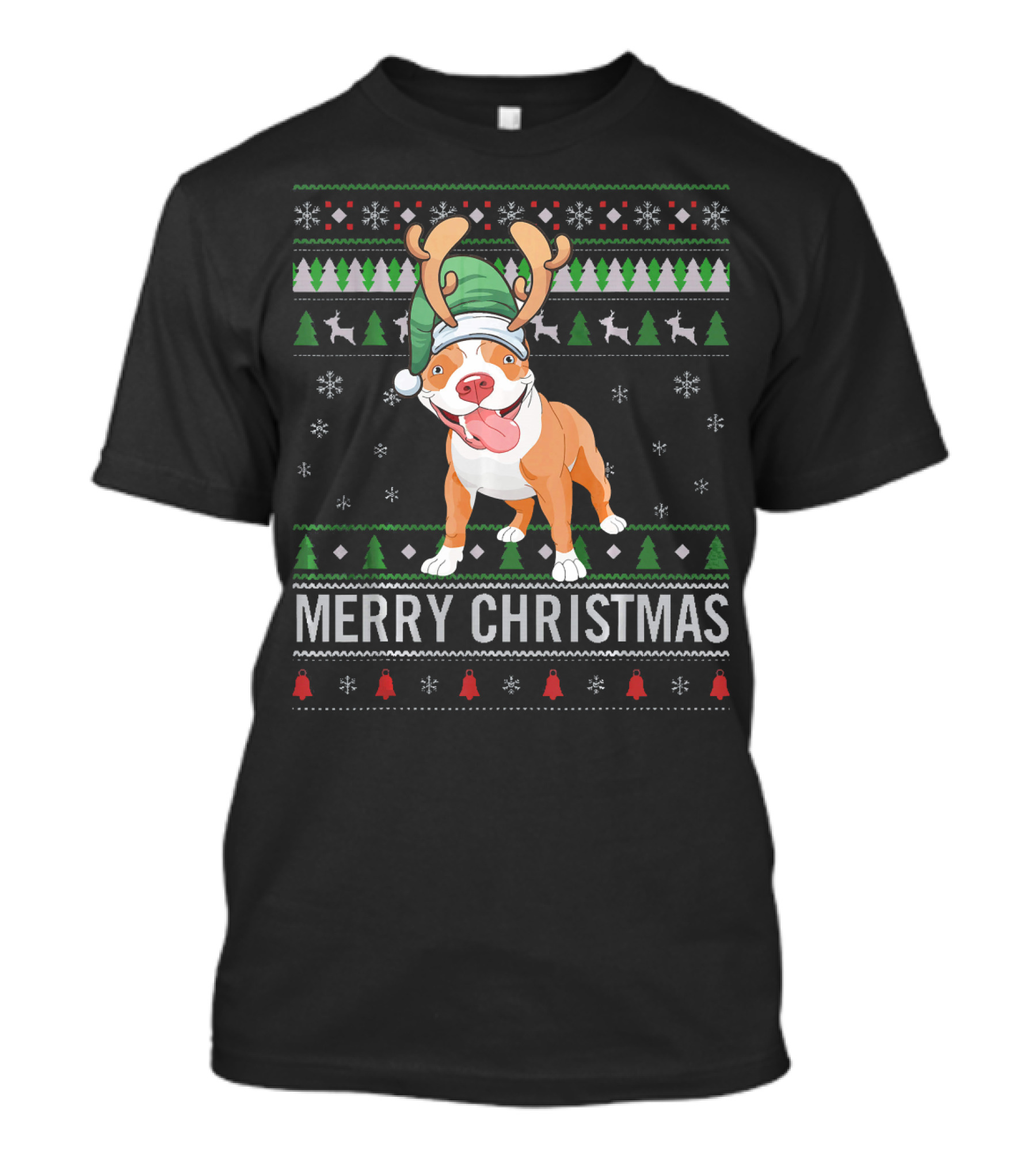 Merry Christmas Pitbull Dog Reindeer Antlers Festive T-Shirt
