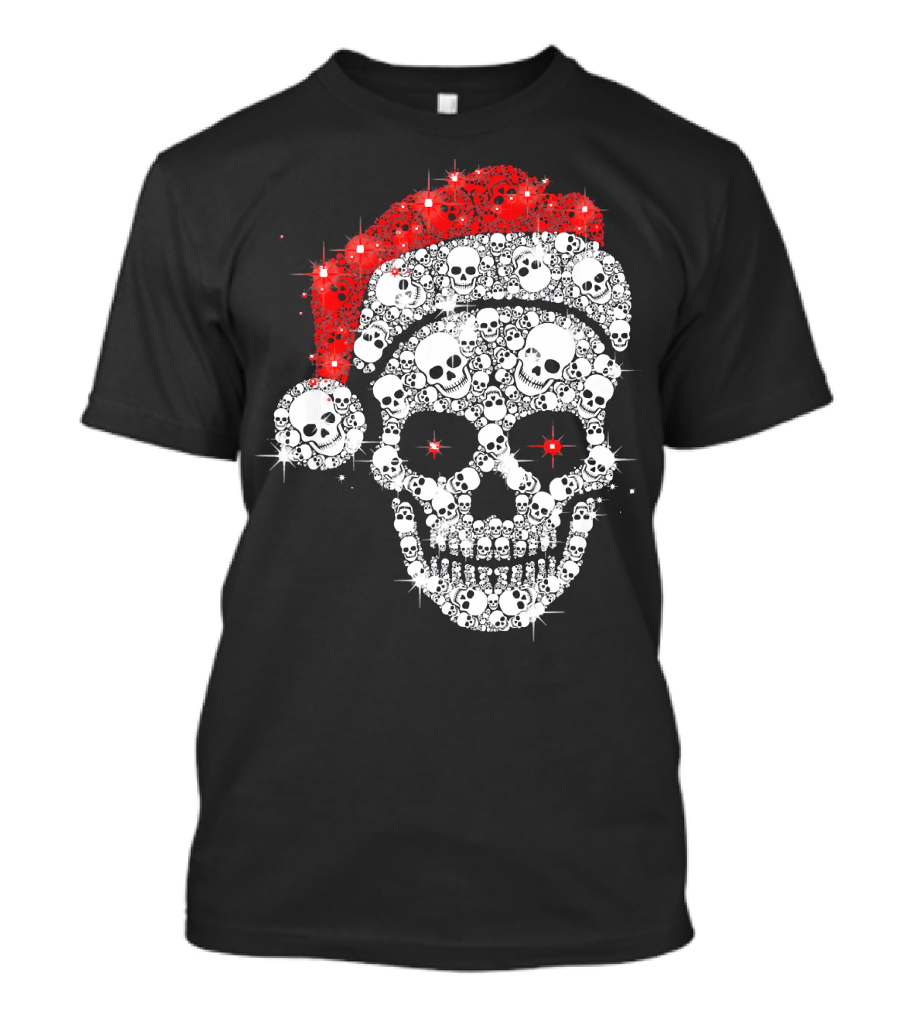 Shiny Skull Rhinestone Santa Hat Christmas Skulls T-Shirt