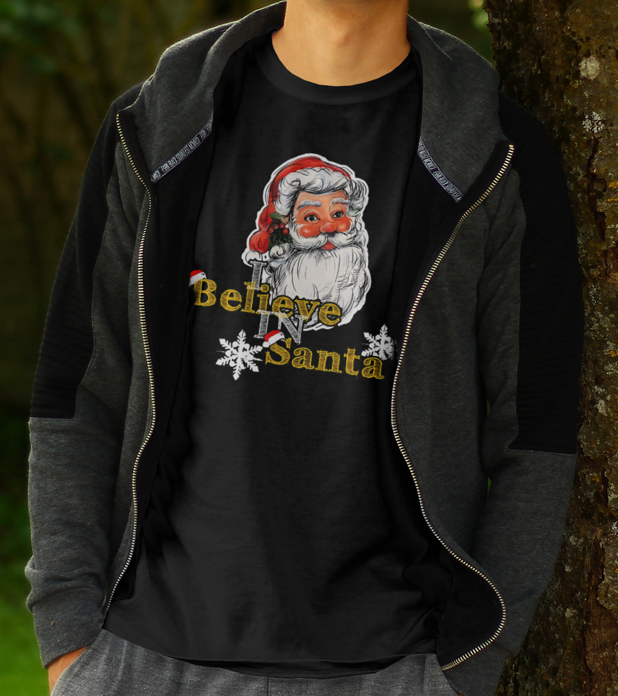 Believe In Santa Claus Christmas Snowflakes T-Shirt