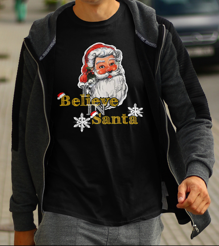 Believe In Santa Claus Christmas Snowflakes T-Shirt