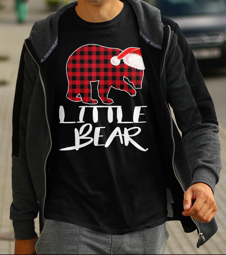 LITTLE BEAR Red Plaid Santa Hat T-Shirt