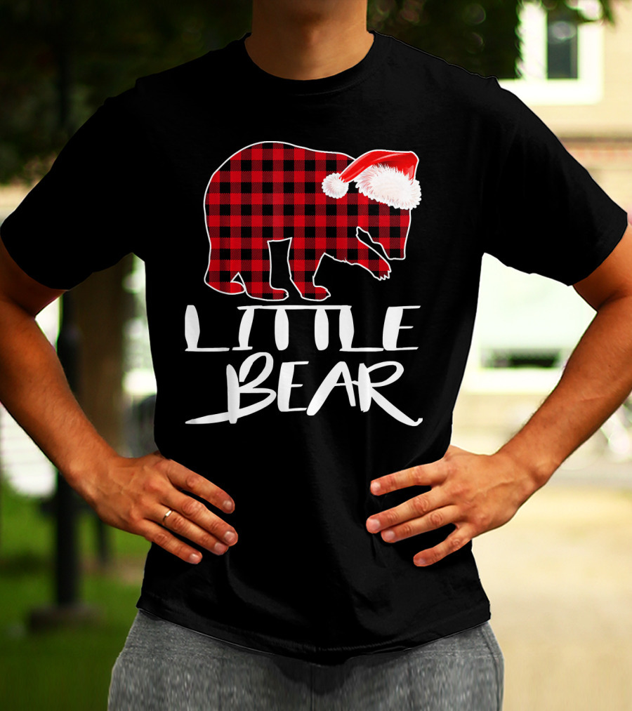 LITTLE BEAR Red Plaid Santa Hat T-Shirt