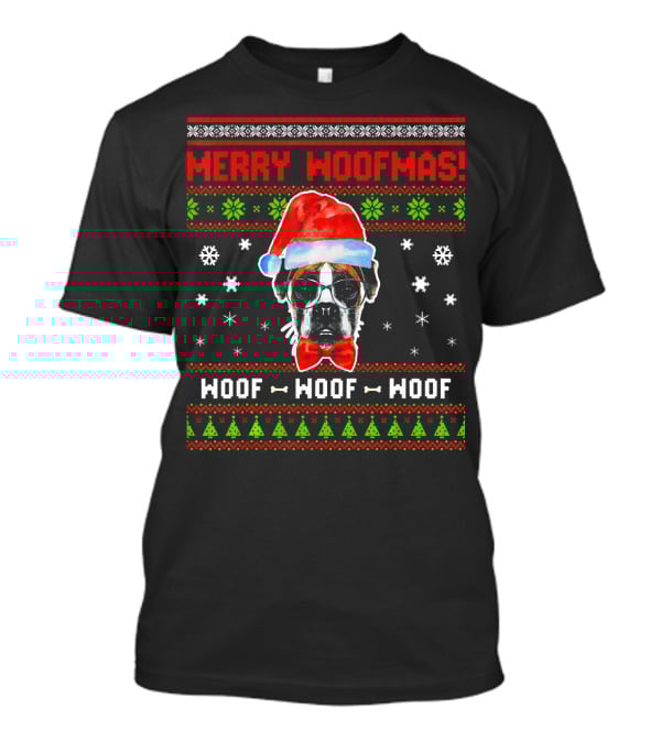 Merry Woofmas Boxer Dog Santa Hat Woof Woof Woof T-Shirt