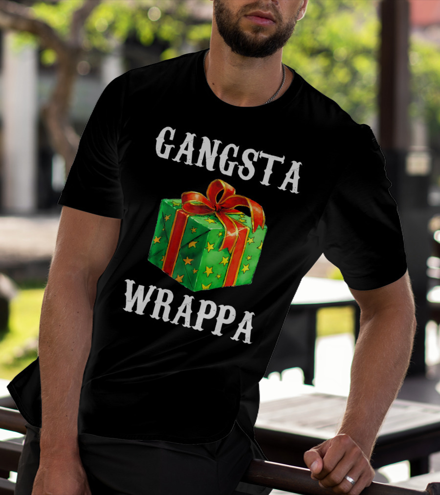 Gangsta Wrappa Green Gift Box With Red Ribbon And Yellow Stars Holiday T-Shirt