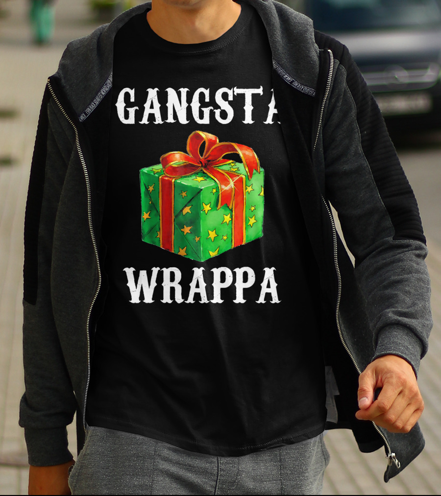 Gangsta Wrappa Green Gift Box With Red Ribbon And Yellow Stars Holiday T-Shirt