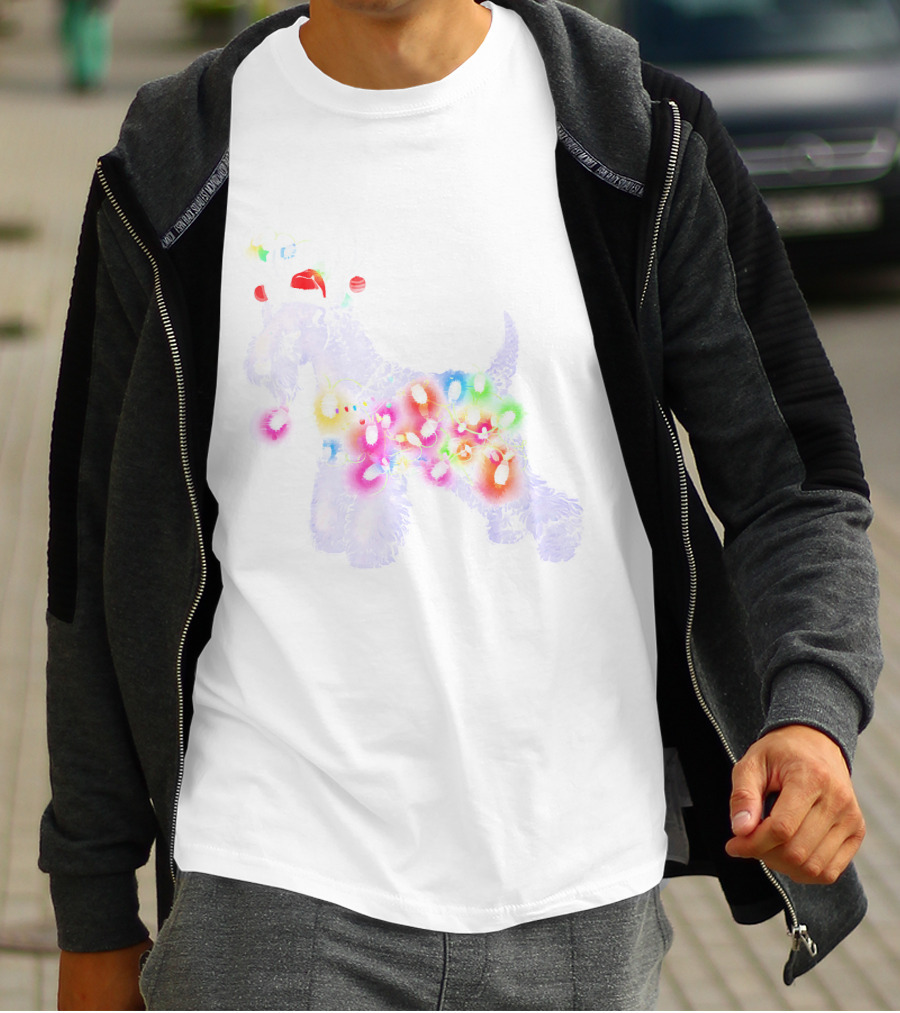 Christmas Lights Kerry Blue Terrier Dog With Santa Hat And Antlers T-Shirt