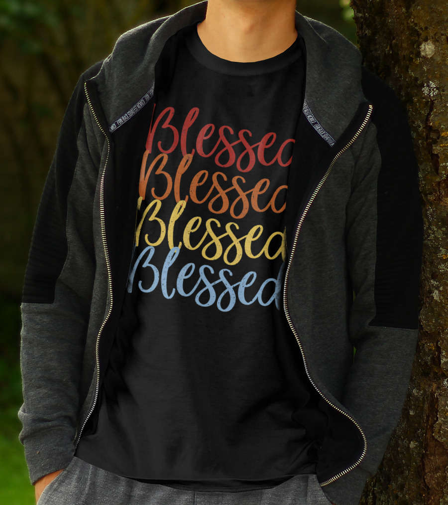 Blessed Blessed Blessed Blessed Multicolor Stacked Text T-Shirt