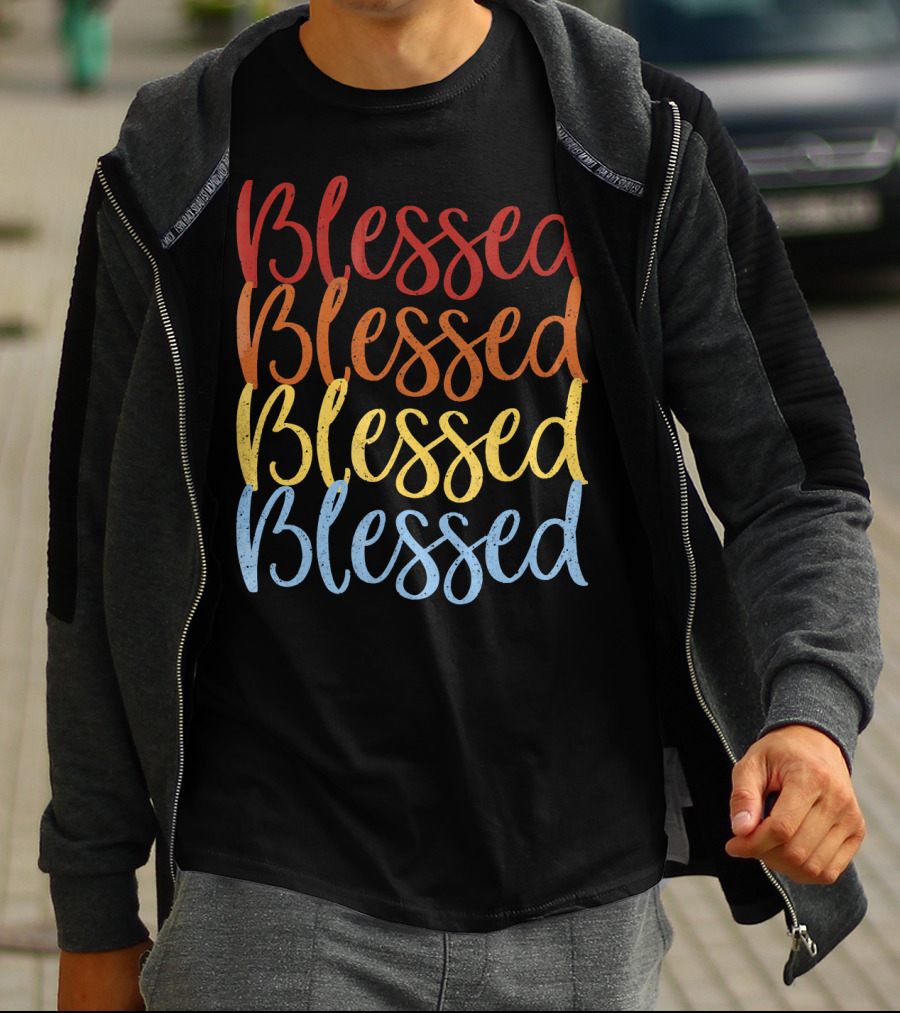 Blessed Blessed Blessed Blessed Multicolor Stacked Text T-Shirt