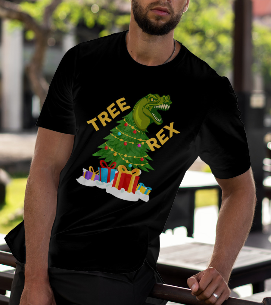 Tree Rex Christmas Dinosaur With Presents And Decorations T-Shirt