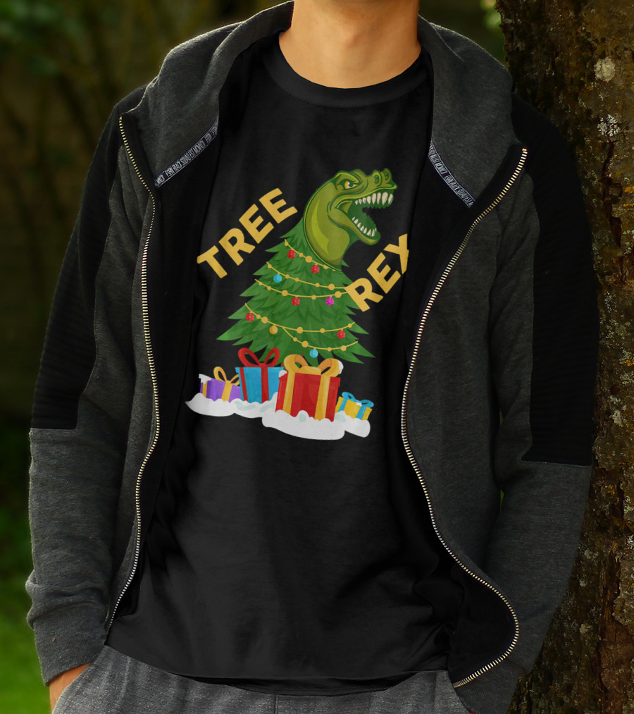 Tree Rex Christmas Dinosaur With Presents And Decorations T-Shirt