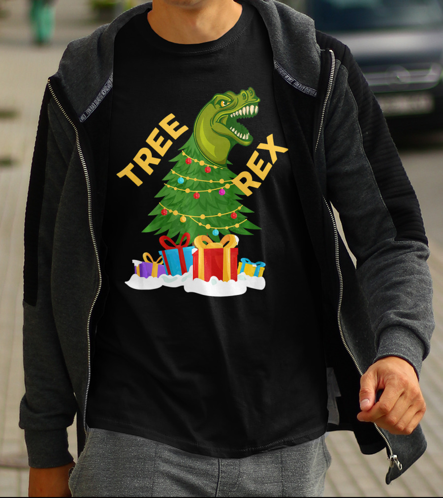 Tree Rex Christmas Dinosaur With Presents And Decorations T-Shirt