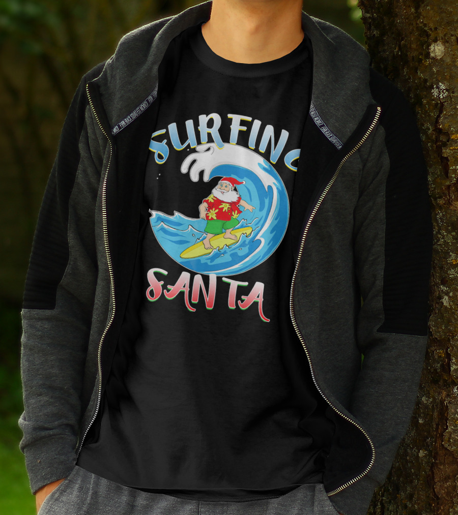 Surfing Summer Santa Christmas Wave T-Shirt