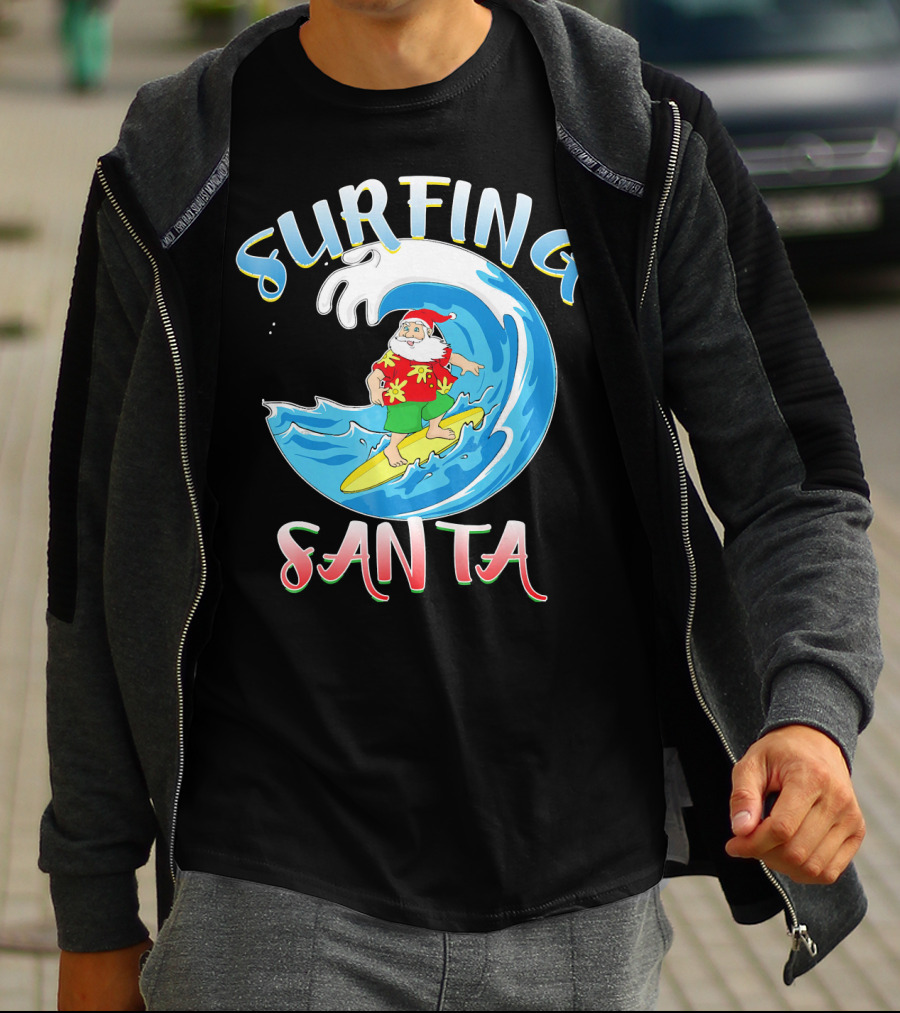 Surfing Summer Santa Christmas Wave T-Shirt