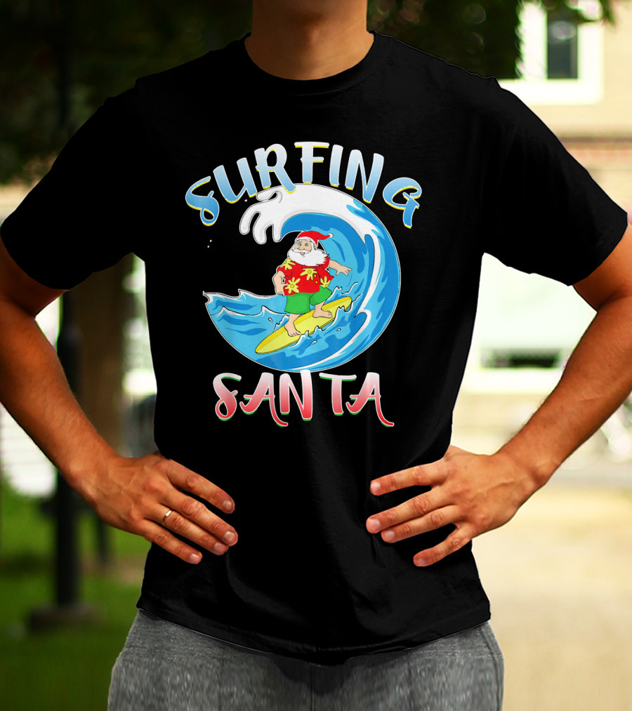 Surfing Summer Santa Christmas Wave T-Shirt