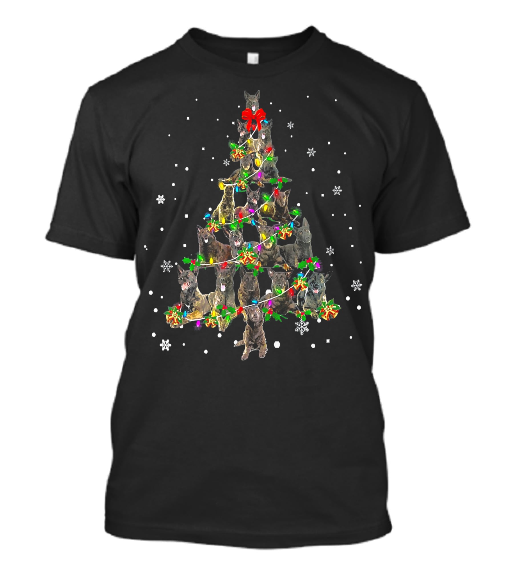 Cute Dutch Shepherd Dog Christmas Tree Festive Holiday Snowflakes T-Shirt