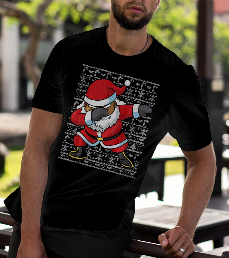Dabbing Black Santa Ugly Christmas T-Shirt
