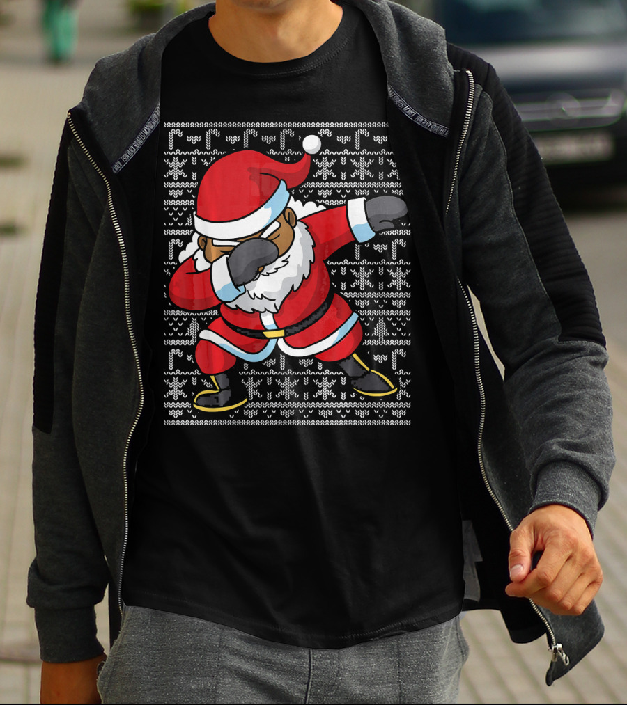 Dabbing Black Santa Ugly Christmas T-Shirt