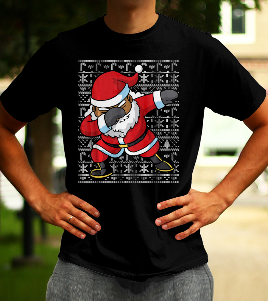 Dabbing Black Santa Ugly Christmas T-Shirt