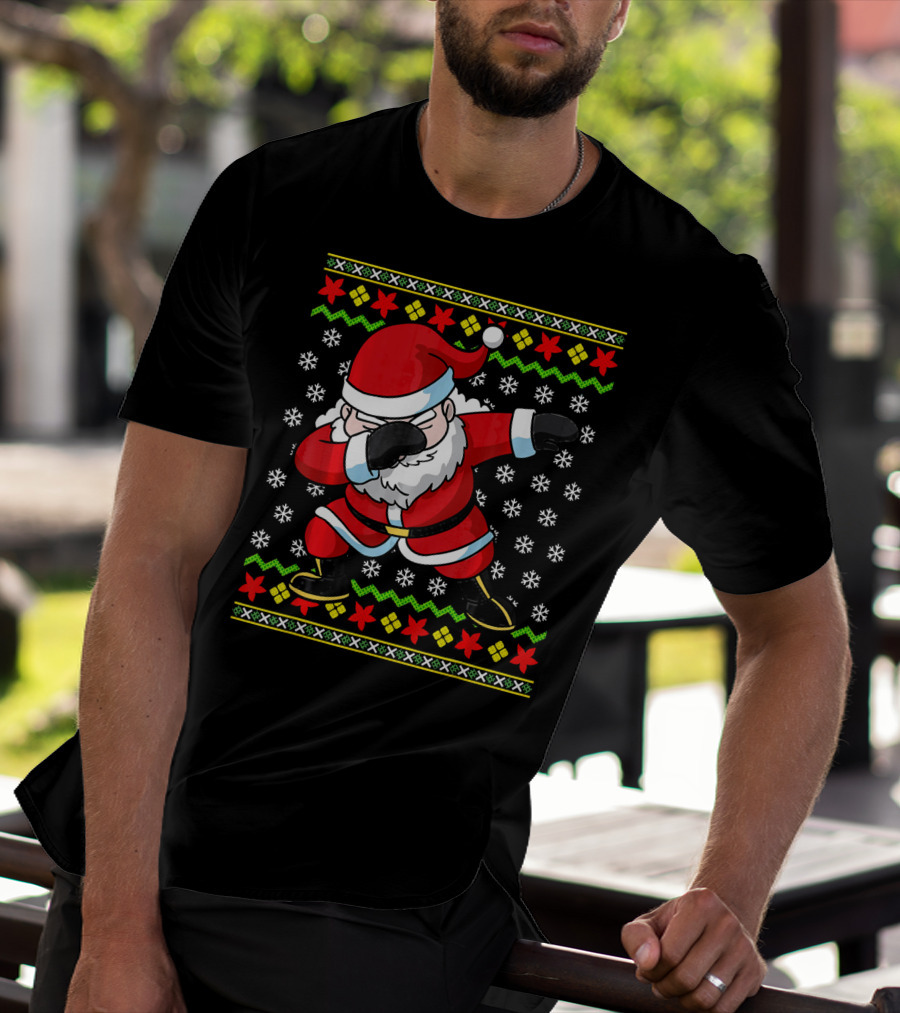Dabbing Santa Claus Ugly Christmas Dab Snowflakes Festive T-Shirt