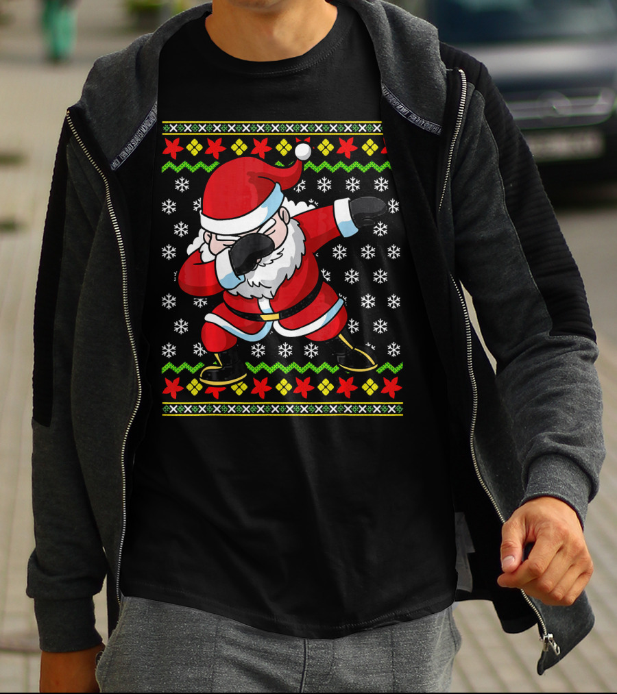 Dabbing Santa Claus Ugly Christmas Dab Snowflakes Festive T-Shirt