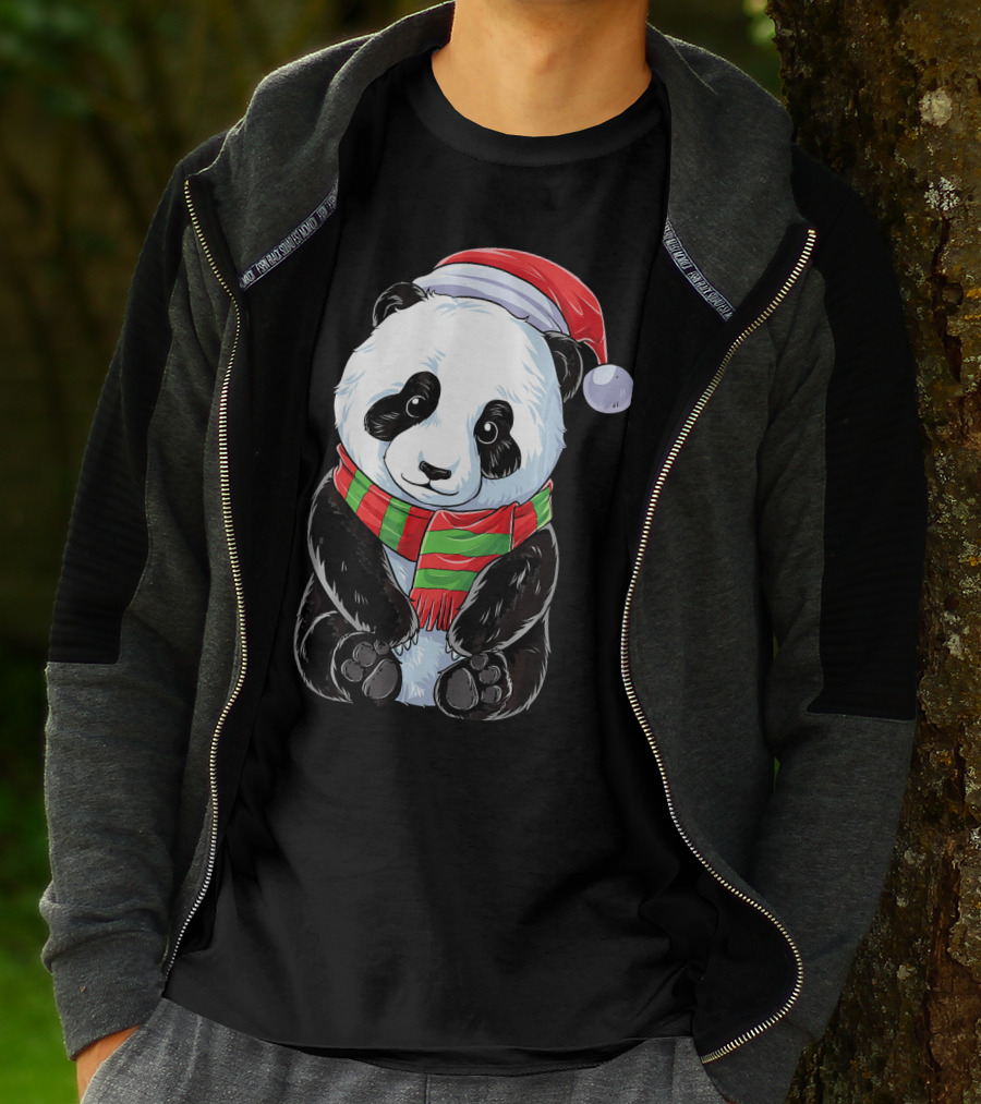 Santa Hat Panda Christmas T-Shirt