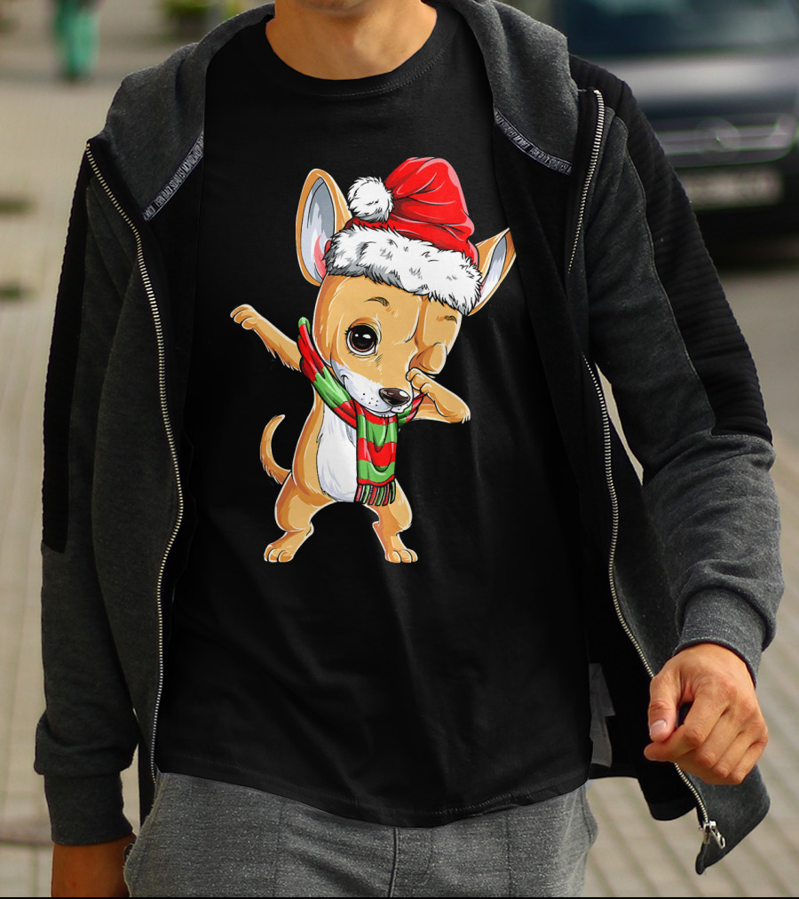 Chihuahua Santa Dabbing Christmas Scarf T-Shirt