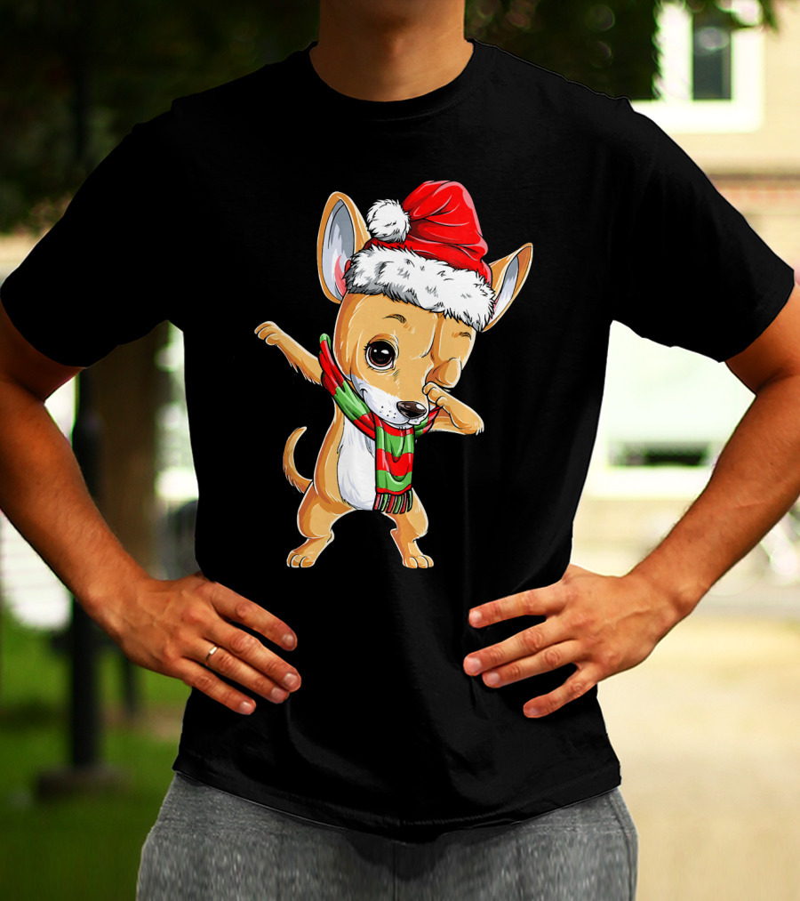 Chihuahua Santa Dabbing Christmas Scarf T-Shirt