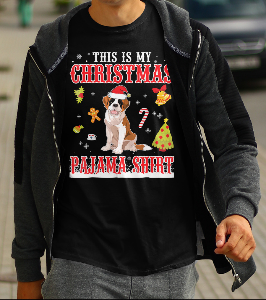 This Is My Christmas Pajama Shirt Saint Bernard Holiday T-Shirt
