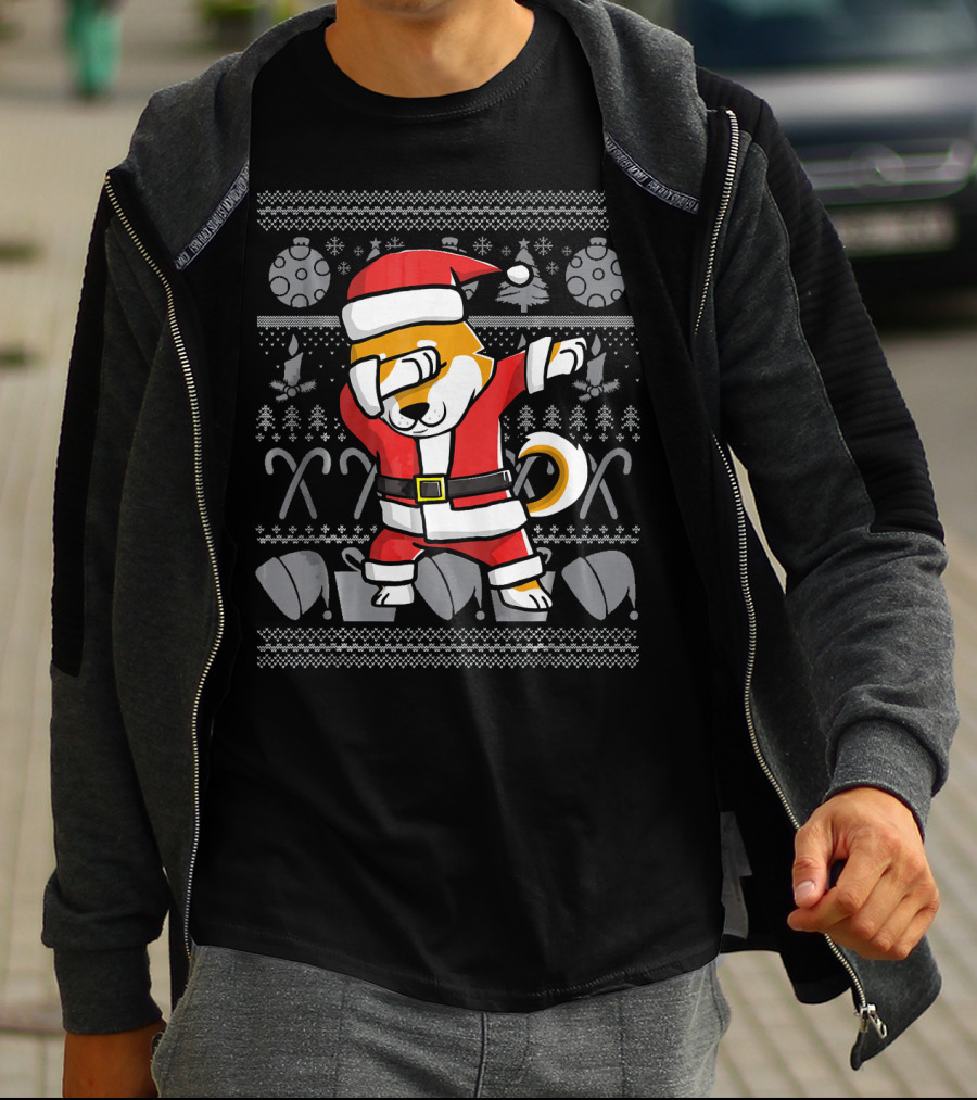 Santa Claus Dabbing Shiba Inu Dog Christmas T-Shirt