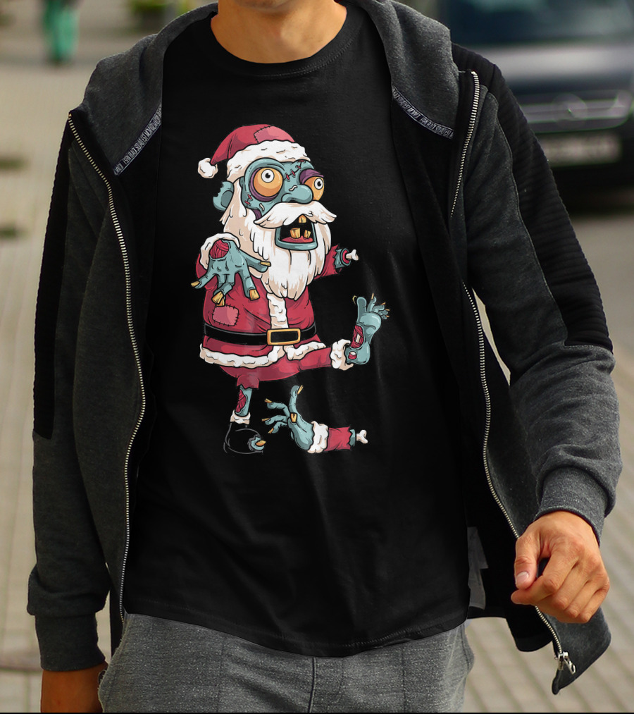 Zombie Christmas Santa Claus Funny Carto Character In Santa Suit T-Shirt