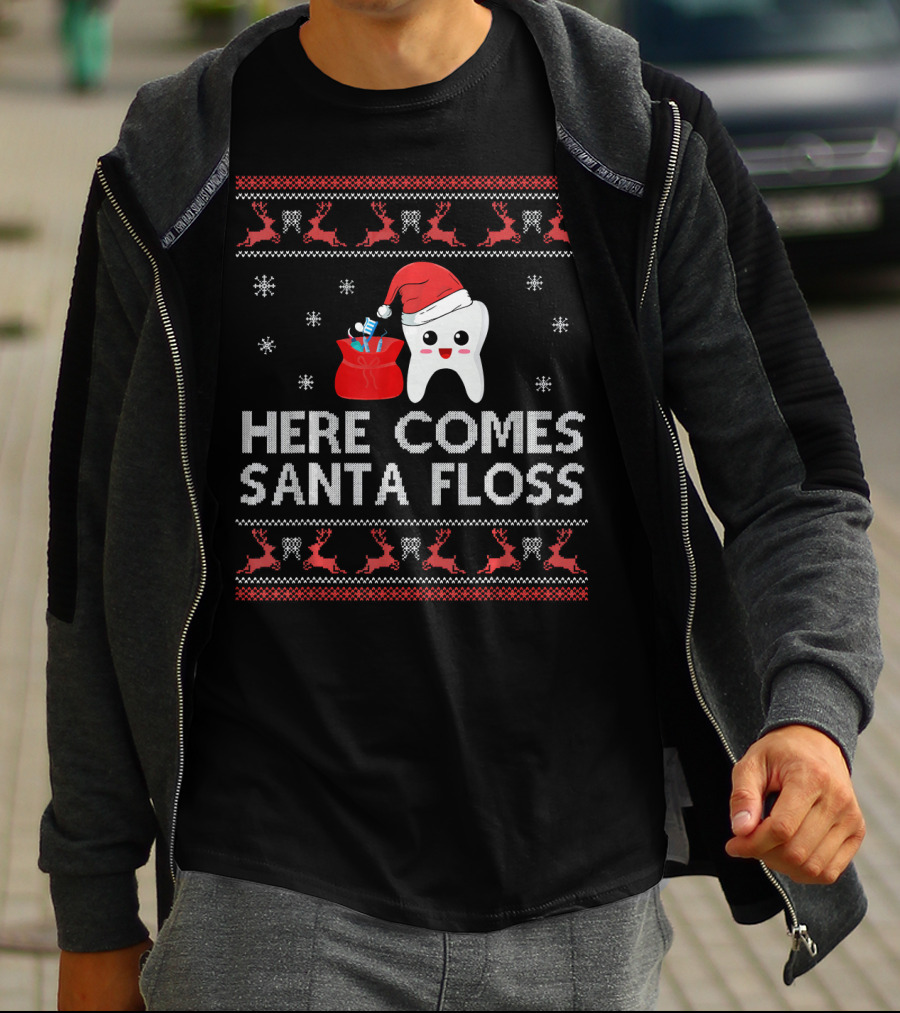 Here Comes Santa Floss Funny Christmas Dentist T-Shirt