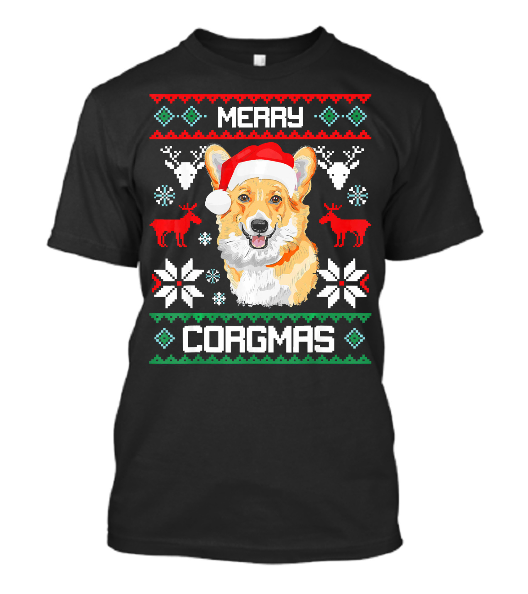 Merry Corgmas Corgi Dog Santa Hat Ugly Christmas T-Shirt