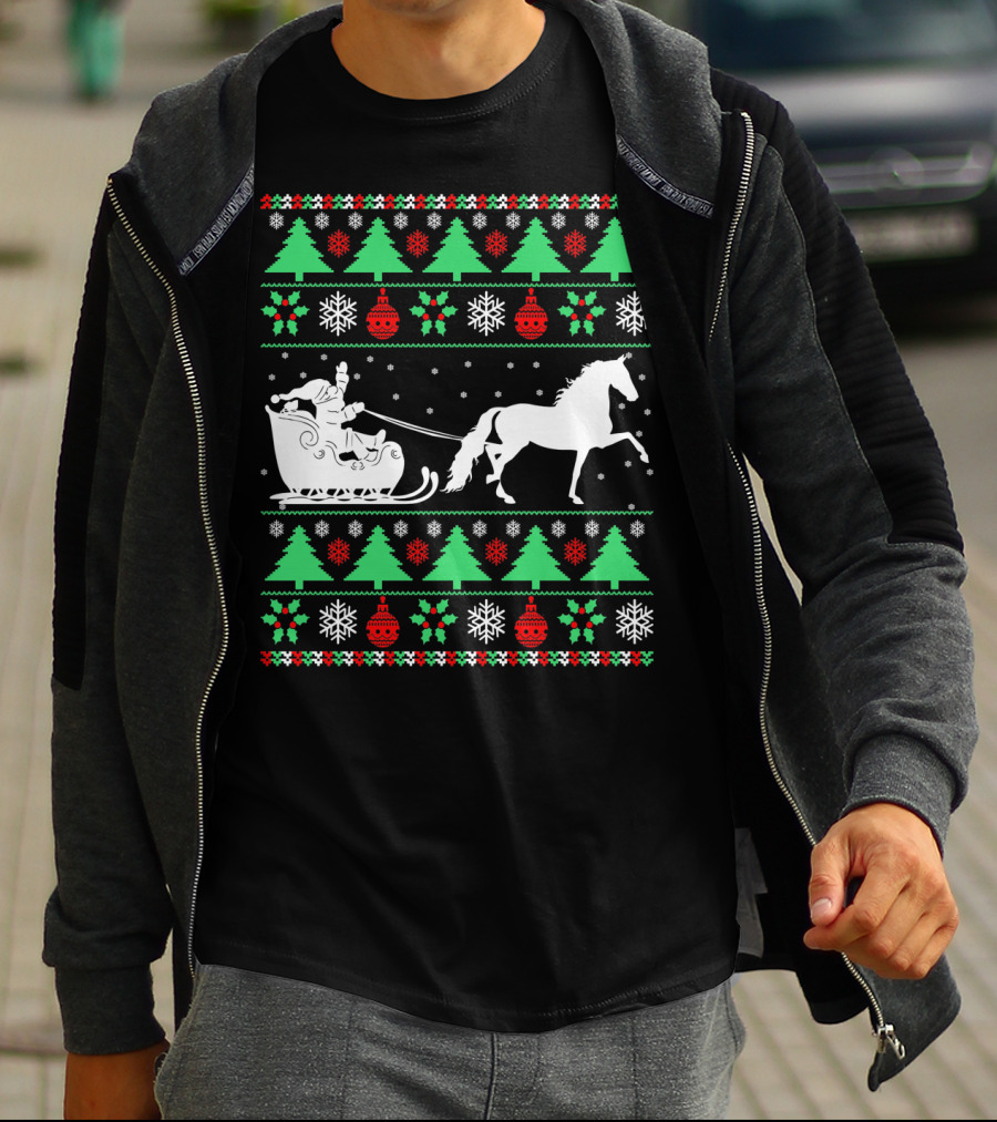 Santa Sleigh Morgan Horse Ugly Christmas T-Shirt