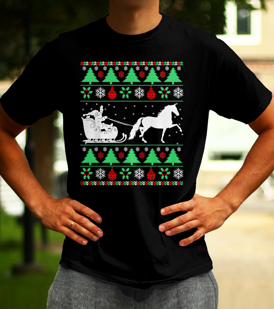 Santa Sleigh Morgan Horse Ugly Christmas T-Shirt