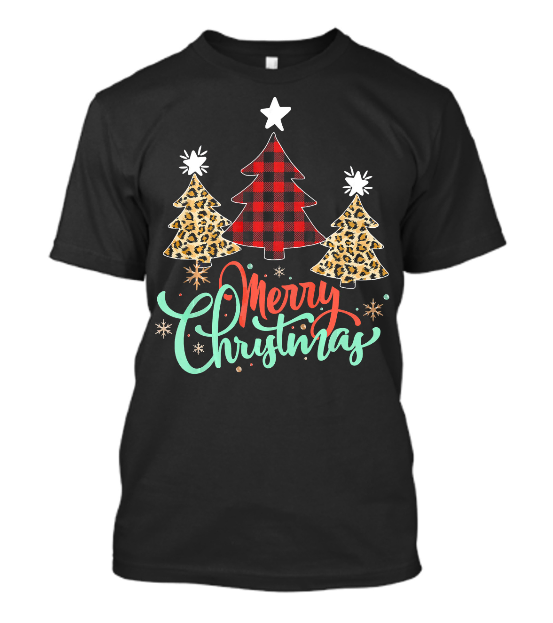 Merry Christmas Leopard Plaid Tree T-Shirt