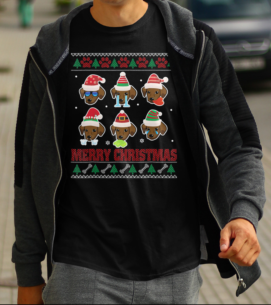 Merry Christmas Chocolate Lab Ugly Santa Paws Hat Festive T-Shirt