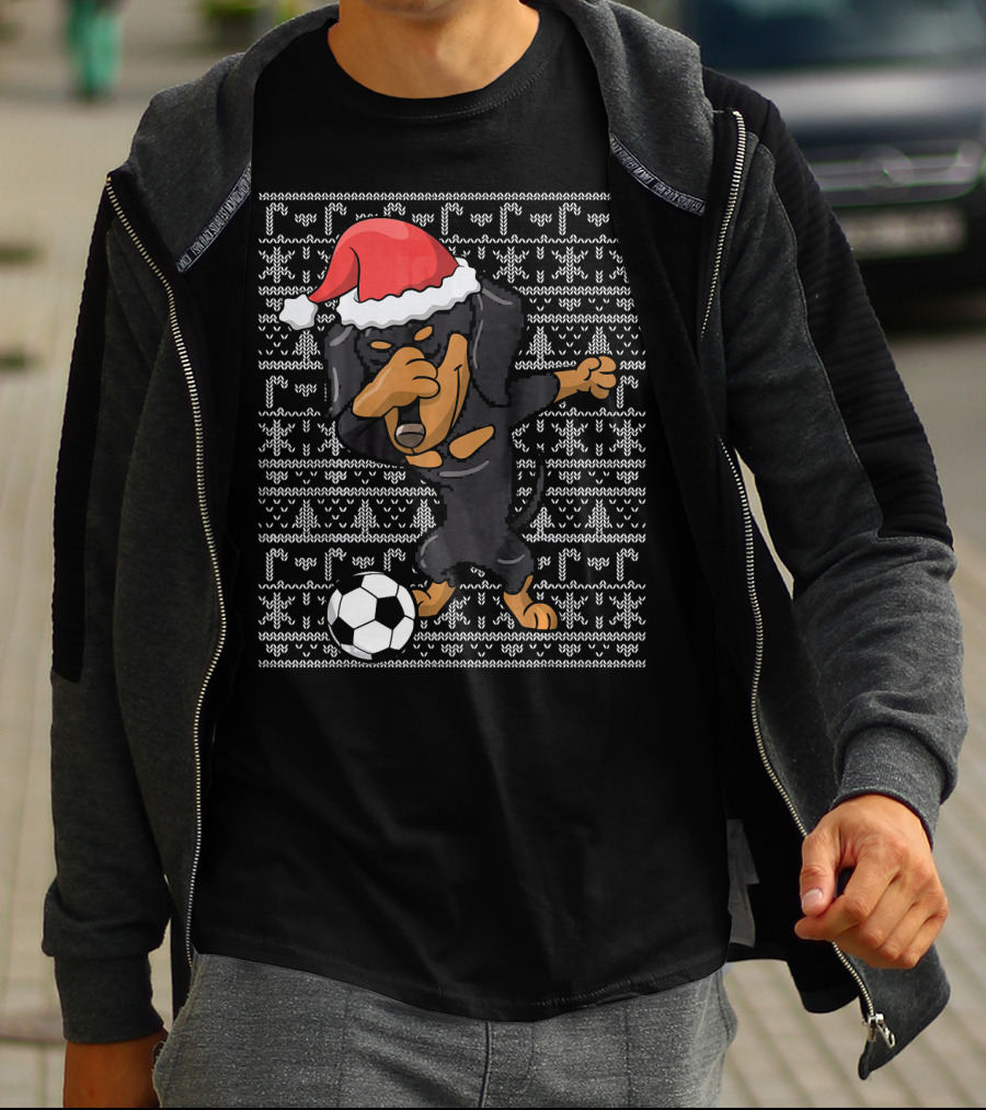 Dabbing Dachshund Santa Soccer Dog T-Shirt