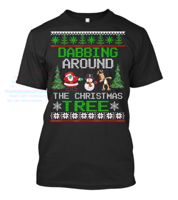 Dabbing Around The Christmas Tree Santa Snowman Reindeer T-Shirt