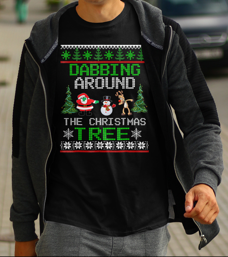 Dabbing Around The Christmas Tree Santa Snowman Reindeer T-Shirt